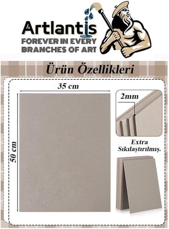 Mukavva Gri 2 mm 35x50 cm 5 Adet Sert Karton Ekstra Sıkıştırılmış 35 * 50 Mukavva Gri Renkli 2mm 5 Adet