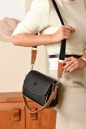 siyah taba 1002 Yeni Sezon Kolon Askili 4 Bolmeli Kadin Omuz Cantasi 21x16cm 4062