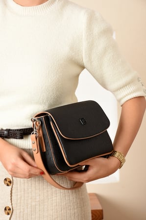 siyah taba 1002 Yeni Sezon Kolon Askili 4 Bolmeli Kadin Omuz Cantasi 21x16cm 4062