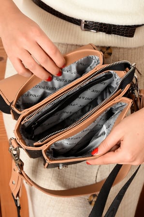 siyah taba 1002 Yeni Sezon Kolon Askili 4 Bolmeli Kadin Omuz Cantasi 21x16cm 4062