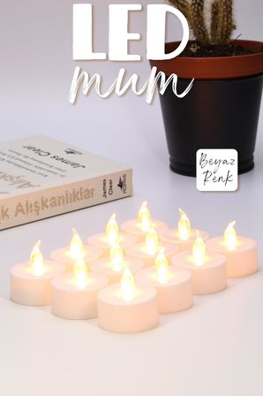 24 Adet Led Mum Tealight Mini Dumansız Pilli Alevli Dekoratif Yapay Mum Işıldak Beyaz 1036-2