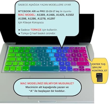 MacBook Klavye Koruyucu Türkçe Q Silikon Uyumlu Dazzle Desenli Air 13 inç A1466 A1369 Pro 13 inç A1502 A1425 Pro 15 inç A1398 A1286 Pro 17 inç A1297 Pembe Yeşil