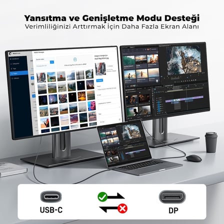 USB-C to DisplayPort 1.4 Kablo 2 Metre 8K 60Hz 4K 144Hz 2K 240Hz Type-C to DP Monitör Kablosu Thunderbolt 5/4/3 Uyumlu