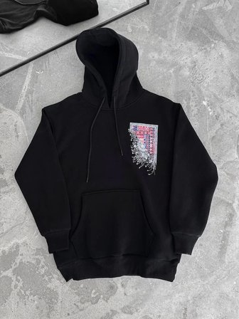 Modi Green Uzun Kol Kapşonlu Ön Ve Arka Baskılı SweatShirt - Siyah
