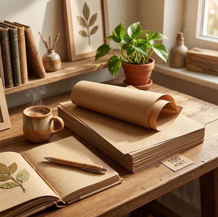 A4 Kraft Kağıt 100 Adet (21x29.7 cm) - Doğal Kahverengi Ambalaj, Baskı, Çizim, Paketleme ve Hobi İçi Çok Amaçlı Saman Kağıdı