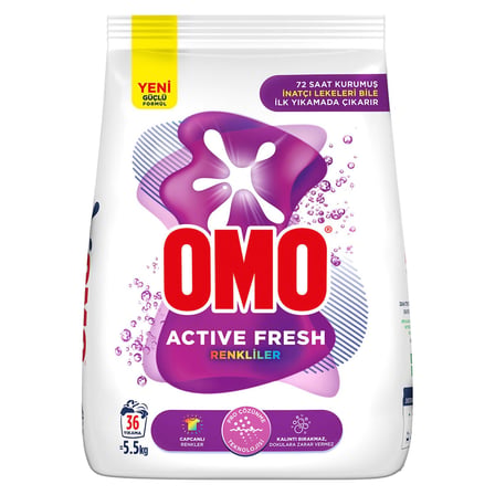 2 Adet Omo Toz Çamaşır Deterjanı Active Fresh Renkliler İçin 5.5 Kg