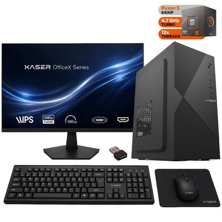 Xaser OfficeX170 Ryzen 5 8400F 16GB DDR5 Ram 512GB M.2 SSD GT610 Ekran Kartı 27" Monitör Ofis Bilgisayarı