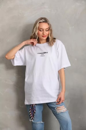 Modi Green Unisex Baskılı Oversize T-Shirt - Beyaz