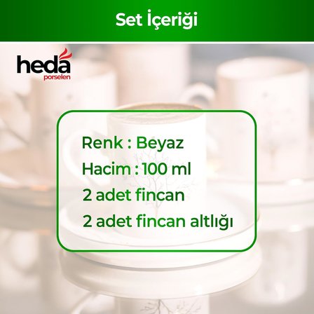 Heda Porselen Hayat Ağacı 4 Parça 2 Kişilik Porselen Kahve Fincan Takımı 100 ml – Şık Desenli Türk Kahvesi Seti