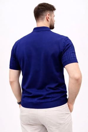 Modi Green Erkek Yazlık Triko Tişört Kısa Kol Polo Yaka Düğmeli T-Shirt - Lacivert