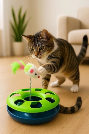 Kedi Oyuncak Seti, Yaylı Tüylü Toplu Kedi Eğlence İstasyonu, Dönerek Hareket Eden Toplu Kedi Oyun Alanı, Dayanıklı Malzeme, İç Mekan Aktivite Oyuncağı, Kediler İçin Egzersiz ve Eğlence