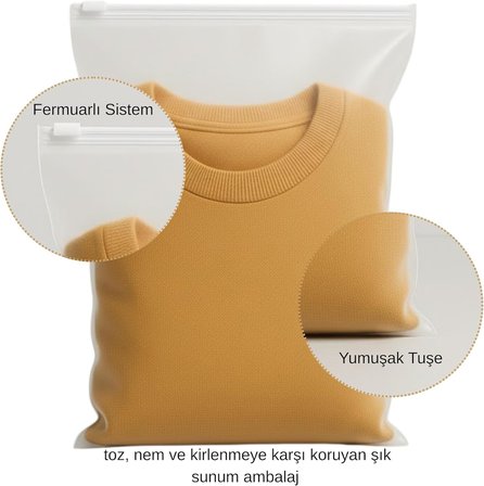 Fermuarlı Buzlu (Yarım Mat) Şeffaf Tekstil Ambalaj Torbası, Zip Kilit Mekanizmalı, Dayanıklı Kıyafet Saklama Poşeti, Toz ve Nem Koruma, Tişört İç Giyim Aksesuar için Uygun (100, 35x45)