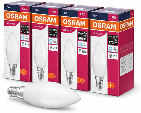 Osram LED Mum Ampul 4.9W (40W Eşdeğer) E14 Duy 470 Lümen –6500K Beyaz- Dekoratif LED Ampul – Dim Edilemez – Enerji Tasarruflu – Avize ve Aplik Uyumlu – 4’lü Paket