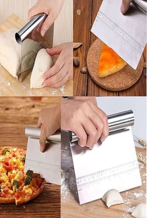 Paslanmaz Çelik Hamur Kesme ve Kazıyıcı Spatula Ölçü Çizgili Pasta Kek Kesici Aparat
