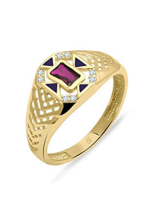 Yakut Baget Taşlı Altın Serçe Parmak Yüzüğü