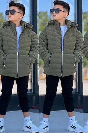 Erkek Çocuk Çıkarılabilir Kapüşonlu Sık Dikişli Nova Kumaş Kışlık Şişme Mont KM4016