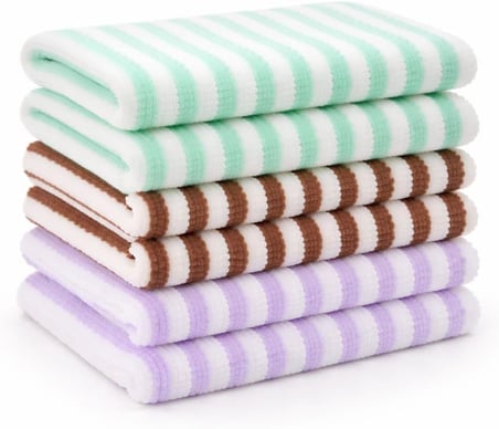 Çok Amaçlı Mikrofiber Temizlik Bezi, Süper Emici, İz Bırakmaz, Ev, Mutfak, Cam, Araba, Ofis ve Genel Kullanım İçin, 6’lı Set (Yeşil,Beyaz, Kahverengi,Beyaz