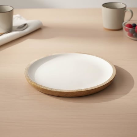 Mango Ağacı Pasta Tabağı - İçi Krem Emaye (Enamel) Kaplama, Tatlı, Meyve ve Kahvaltı Tabağı - Leke Tutmaz Ahşap Sunum (Yükseklik: 2 cm) 20 cm ve 25cm Seçenekleri (25cm)