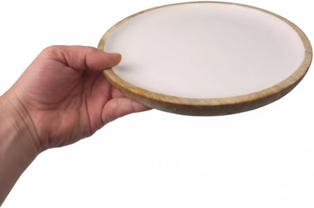 Mango Ağacı Pasta Tabağı - İçi Krem Emaye (Enamel) Kaplama, Tatlı, Meyve ve Kahvaltı Tabağı - Leke Tutmaz Ahşap Sunum (Yükseklik: 2 cm) 20 cm ve 25cm Seçenekleri (25cm)