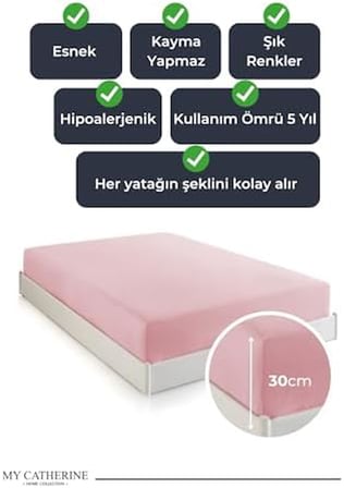 Lastikli & Hipoalerjenik Çarşaf%100 Pamuk Penye Kumaş Pembe 200x200, LUXCARSAF