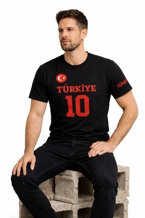 Modi Green Erkek TÜRKİYE Ay Yıldız Baskılı 10 Numara Forma Tişört Taraftar T-Shirt - Siyah