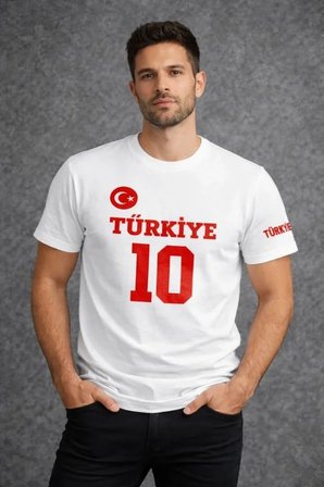 Modi Green Erkek TÜRKİYE Ay Yıldız Baskılı 10 Numara Forma Tişört Taraftar T-Shirt - Beyaz