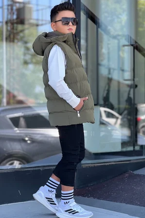 Erkek Çocuk Çıtçıt Kapüşonlu Nova Kumaş Şişme Yelek YLK3026