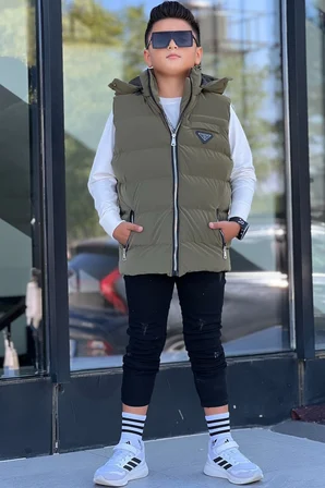 Erkek Çocuk Çıtçıt Kapüşonlu Nova Kumaş Şişme Yelek YLK3026