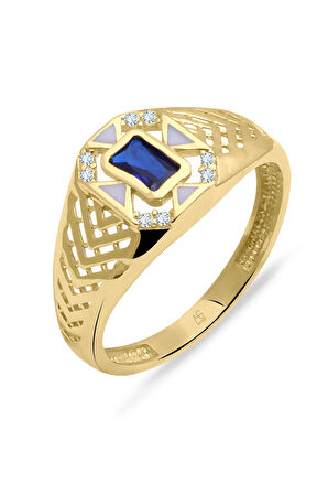 Safir Baget Taşlı Altın Serçe Parmak Yüzük