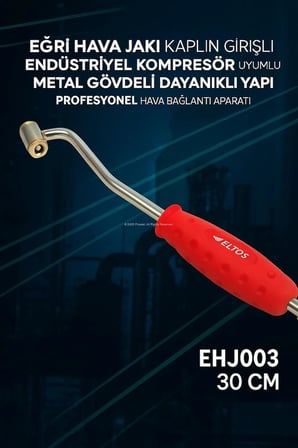 Eğri Hava Jakı, Kaplin Girişli, Endüstriyel, Kompresör Uyumlu, Metal Gövdeli, Dayanıklı Yapı, Profesyonel, Hava Bağlantı Aparatı, 30 cm, EHJ003