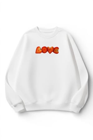 Unisex Yumuşak Dokulu Çilek Love Yazılı Baskılı Tasarım Oversize 3 İplik Bisiklet Yaka Sweatshirt
