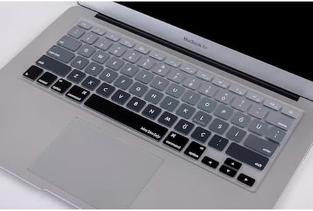 MacBook Klavye Koruyucu Silikon | US Klavyeyi Türkçe Q Baskıya Dönüştürür | MacBook Air 13 inç ve MacBook Pro 13–15 inç (A1369, A1466, A1278, A1425, A1502, A1286, A1398) Uyumlu Siyah Gri