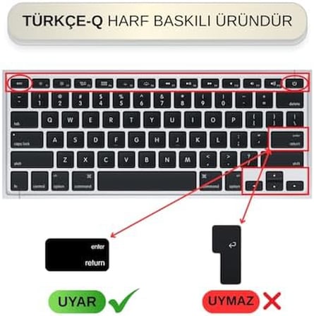 MacBook Klavye Koruyucu Silikon | US Klavyeyi Türkçe Q Baskıya Dönüştürür | MacBook Air 13 inç ve MacBook Pro 13–15 inç (A1369, A1466, A1278, A1425, A1502, A1286, A1398) Uyumlu Siyah Gri