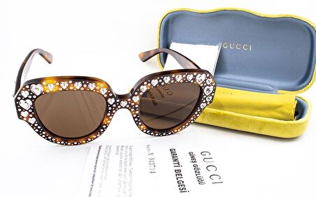 GUCCI  0308S 002 50  Unisex KAHVE Çekik Çerçeve Güneş Gözlüğü