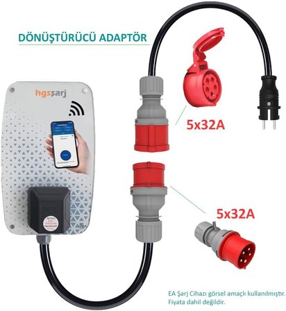 Hgsşarj 5X32A 380V-450V ile Çalışan Cihazınızı, 220V Ev Tipi Prize Bağlar. Elektrikli Araç Şarj Kablosu Dönüştürücü Adaptör