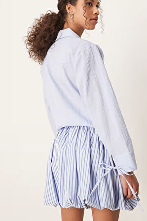 Balon Kesim Mini Tasarım Etek Mavi Çizgili