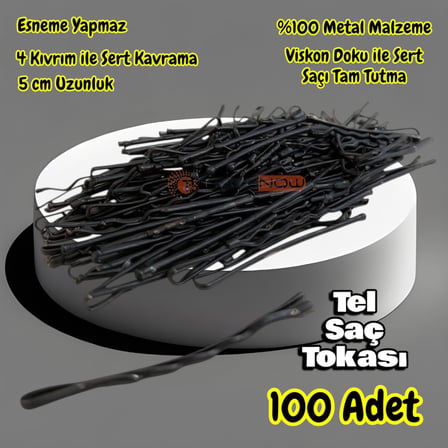 Siyah%100 Metal Esnemez Dayanıklı Kadın Saç Tel Tokası 100 Adet