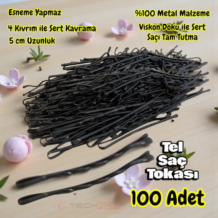 Siyah%100 Metal Esnemez Dayanıklı Kadın Saç Tel Tokası 100 Adet