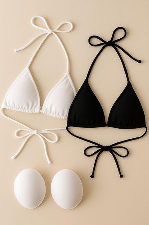 Modi Green Kadın Siyah ve Beyaz Minimal Kesim Üçgen Bikini Üstü