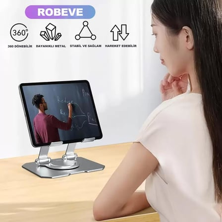 Tablet Standı 360 Derece Dönebilen Tablet Stand Katlanabilir Metal Tablet Tutucu Standı Tablet ve Telefon Tutucu Stant Tablet Tutucu Metal (Metalik Gri)