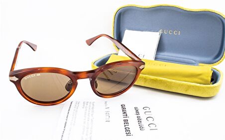 GUCCI  0071S 002 50  Unisex KİREMİT Yuvarlak Çerçeve Güneş Gözlüğü