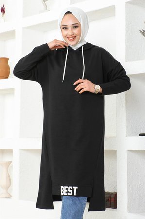 Modi Kapüşonlu Spor Tunik SİYAH