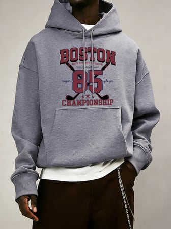 Boston 85 Oyuncular Şampiyonası Desen Erkekler Kapüşonlular Polar Gevşek Kazak Tüm Maç Trendy