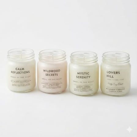 4’lü Premium Soya Mumu Seti | Calm Reflections, Wildwood Secrets, Mystic Serenity, Lovers Hill | 7 oz Cam Kavanoz | 40+ Saat Yanma | Doğal, Paraben İçermez, Hediye Seti
