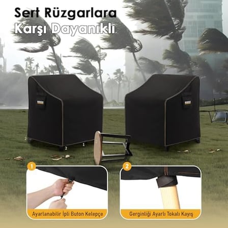Çift Kişilik Bahçe Koltuk Örtüsü, Koruma Kılıfı, Su Geçirmez Açık Hava Bahçe Mobilya Kılıfları, Dış Mekan Sandalye Kılıfı Örtü Branda, Ağır Hizmet Tipi, 215-90-90cm - Siyah