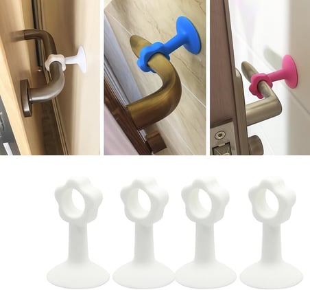 Kyrotech 4’lü Vantuzlu Kapı Kolu Stoperi, Silikon Duvar Koruyucu Tampon, Esnek Darbe Emici, Kapı Kolu Duvar Koruma Pedi, Sessiz ve İz Bırakmayan Tasarım Beyaz