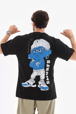 Modi Green Unisex Bisiklet Yaka Baskılı Oversize T-Shirt - Siyah