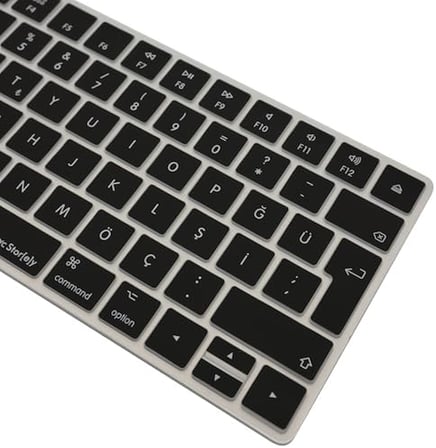 Apple Magic Keyboard 2 Uyumlu A1644 Klavye Koruyucu – Türkçe Q Silikon Kapak – Ultra İnce 0,3mm – Toz, Sıvı & Kir Koruma – Şeffaf/Siyah