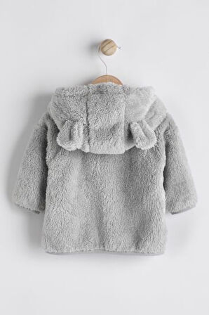 Next Baby Gri Tam Polar Astarlı Kapüşonlu Peluş Ceket