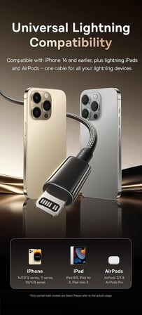 Tungsten Gold Air 30W Type-C to Lightning (iP) Hızlı Şarj ve Veri Aktarım Kablosu, PD Destekli Örgülü Kopmaz Yapı, iPhone ve iPad Uyumlu, 2 Metre, Cluster Siyah